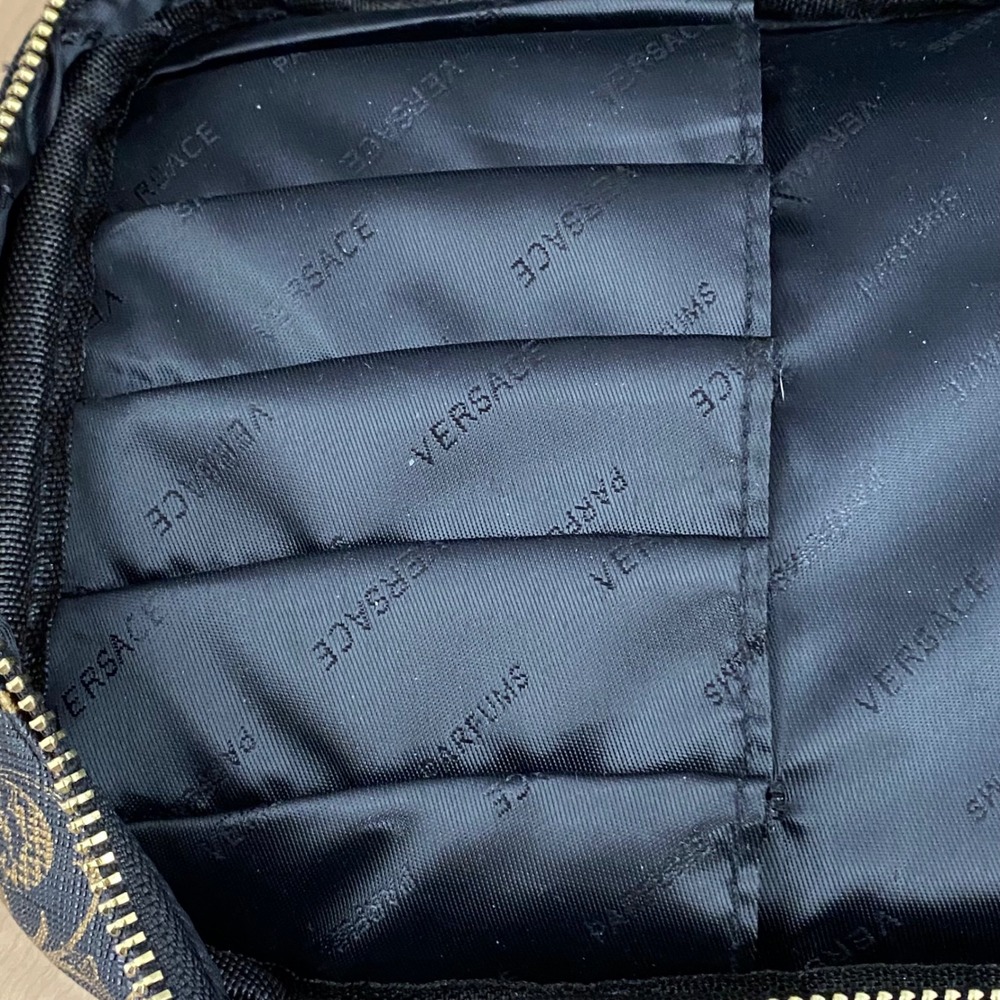 Versace Parfums Black Gold-Tone Travel Makeup Toiletry Case Cosmetic Pouch Bag - Picture 11 of 16